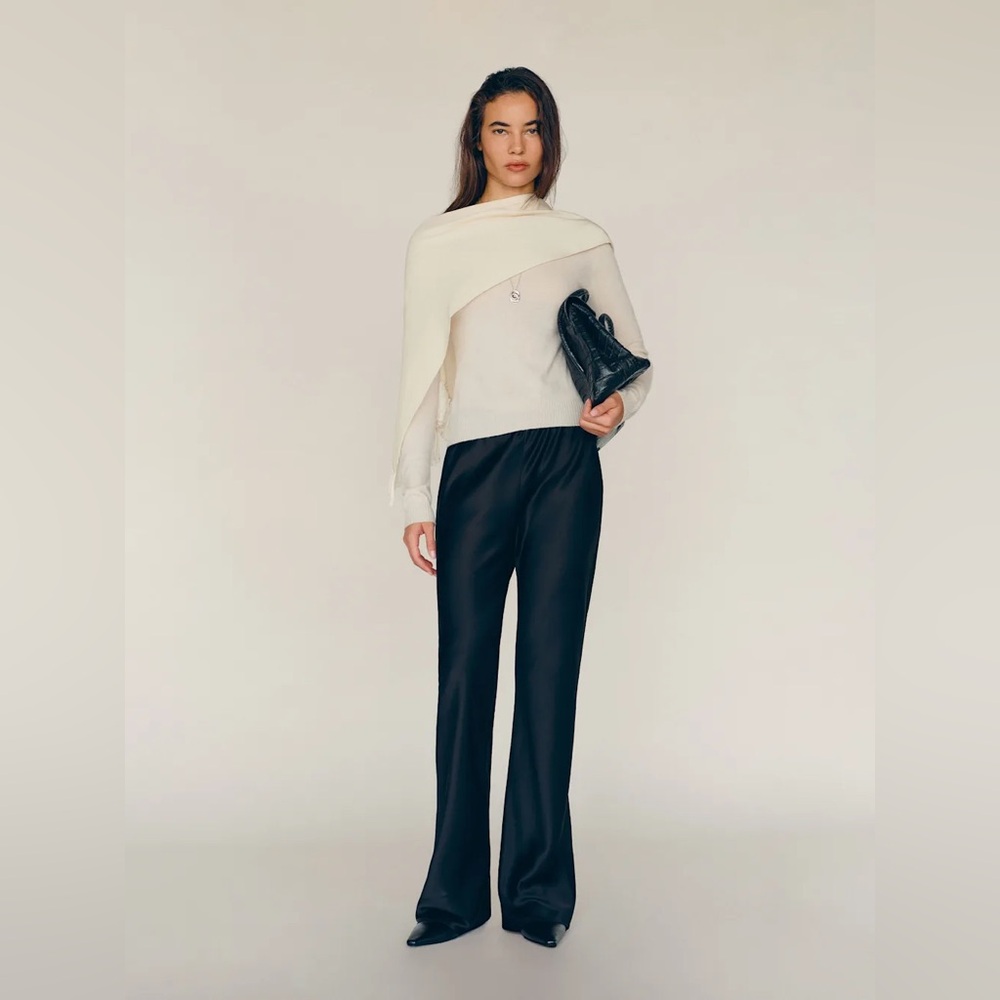 Reformation Gale Satin Mid Rise Bias Pant Black - Size S